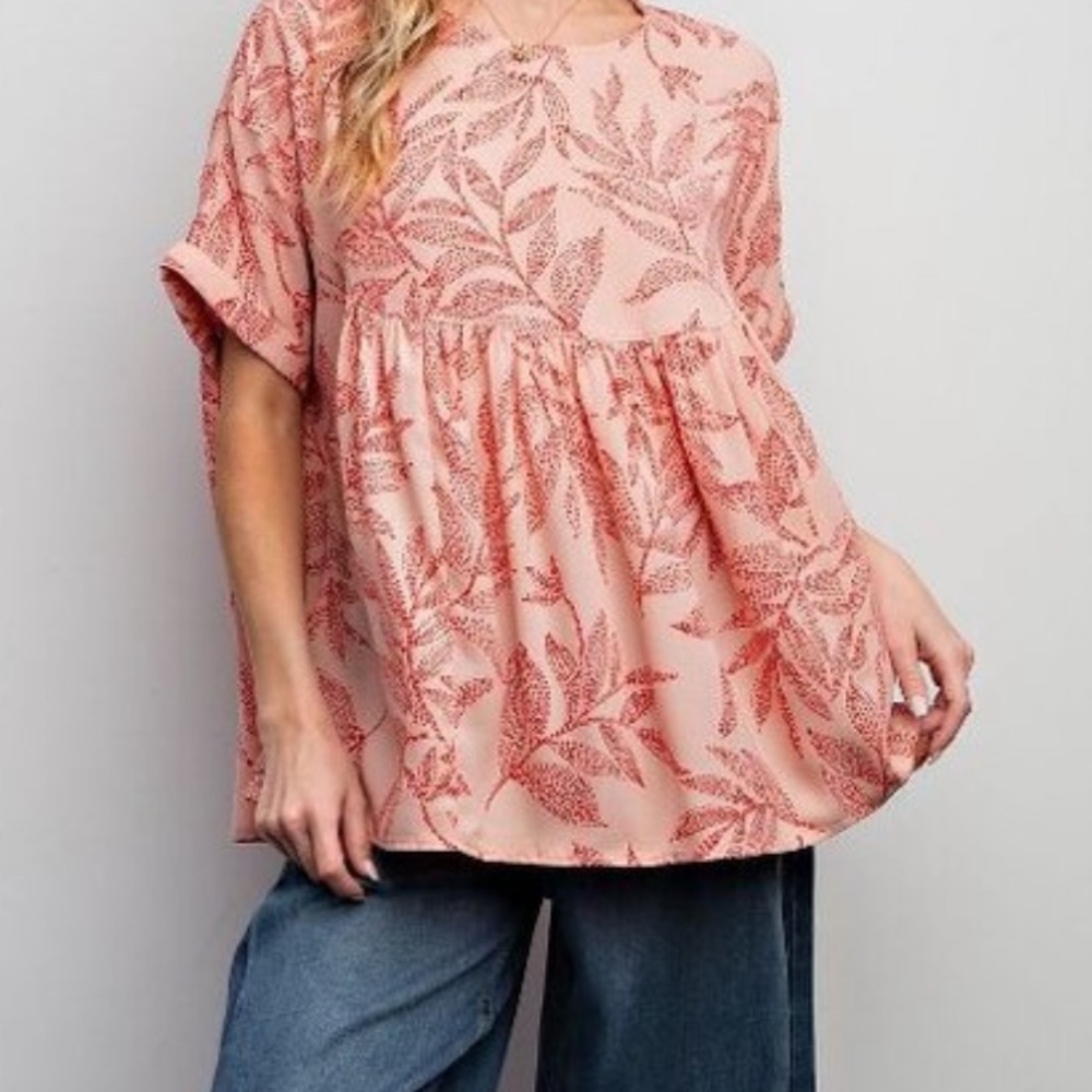 easel Pink Floral Print Babydoll Blouse